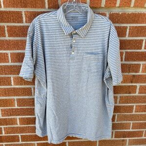 Patagonia Polo Shirt Men XXL Blue, Gray Striped Organic Cotton Short Sleeve